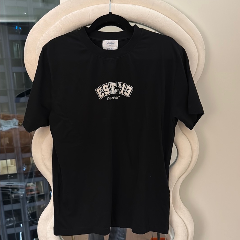 Off-White x Logic Collaboration Black Short Sleeve Tee with Graphic Design